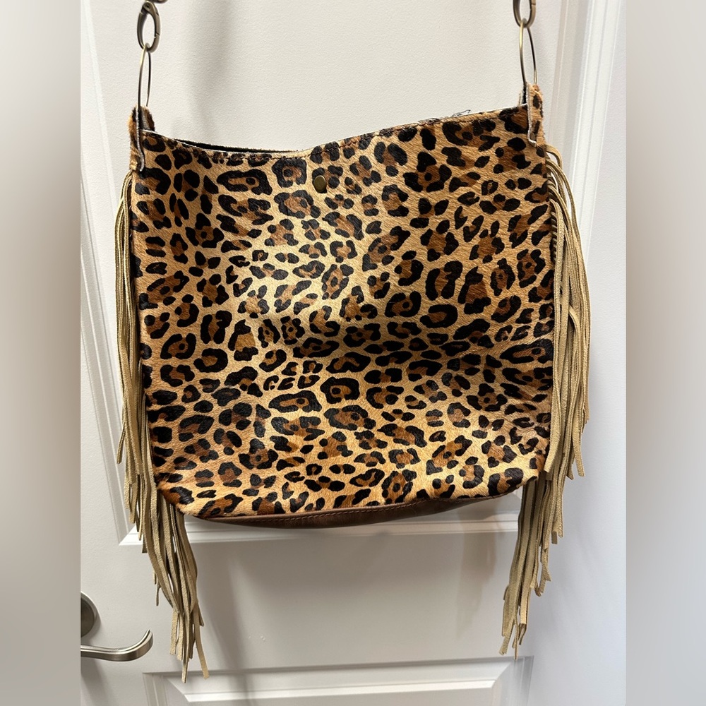 Leopard leather and fur shoulder bag